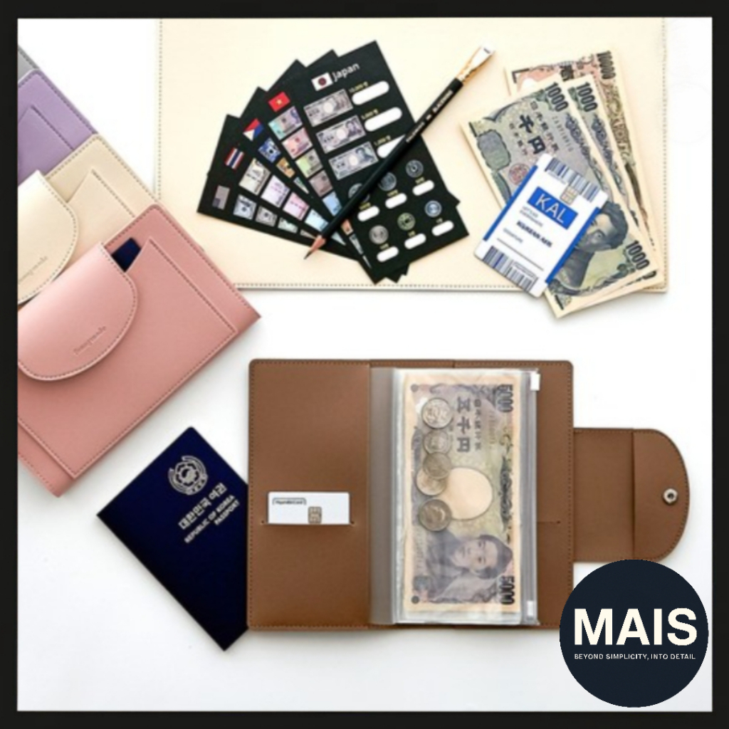 [FUNNYMADE] Travel Passport Wallet Organizer Coin & Cash Holder with Exchange Rate Cards Set