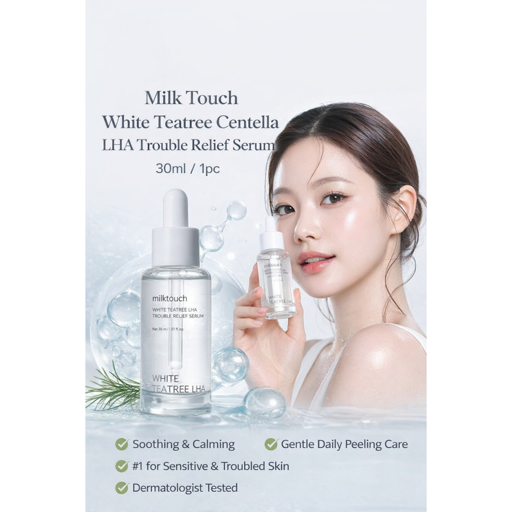Milk Touch White Teatree Centella LHA Trouble Relief Serum 30ml | Soothing Calming Acne Care Serum ส