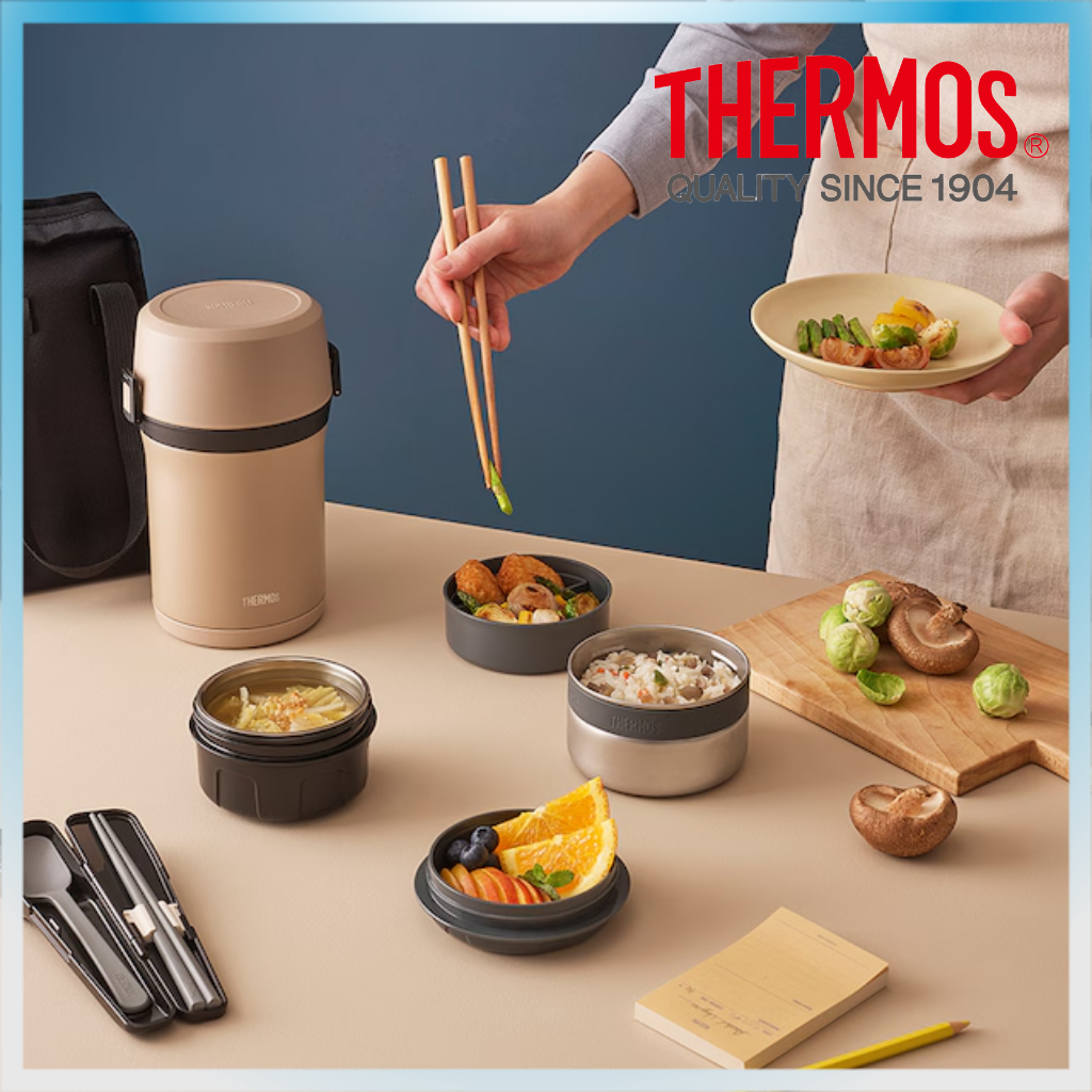 THERMOS TKLH-1500 สแตนเลส All-in-One กล่องอาหารกลางวันร้อนขนาดใหญ่ 1500ml
