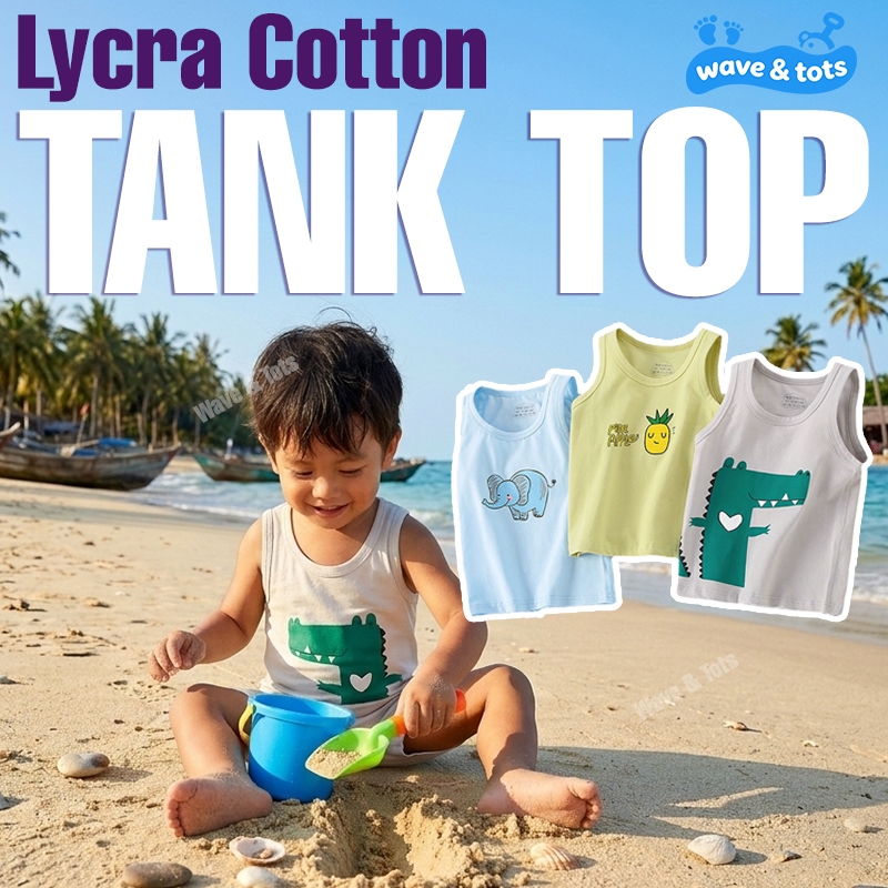 Kids Beach Active Tank Top– ผ้าฝ้ายไลคร่าระบายอากาศแห้งเร็ว Unisex เด็กวัยหัดเดินชายหาดสวมใส่ 1-6 y/