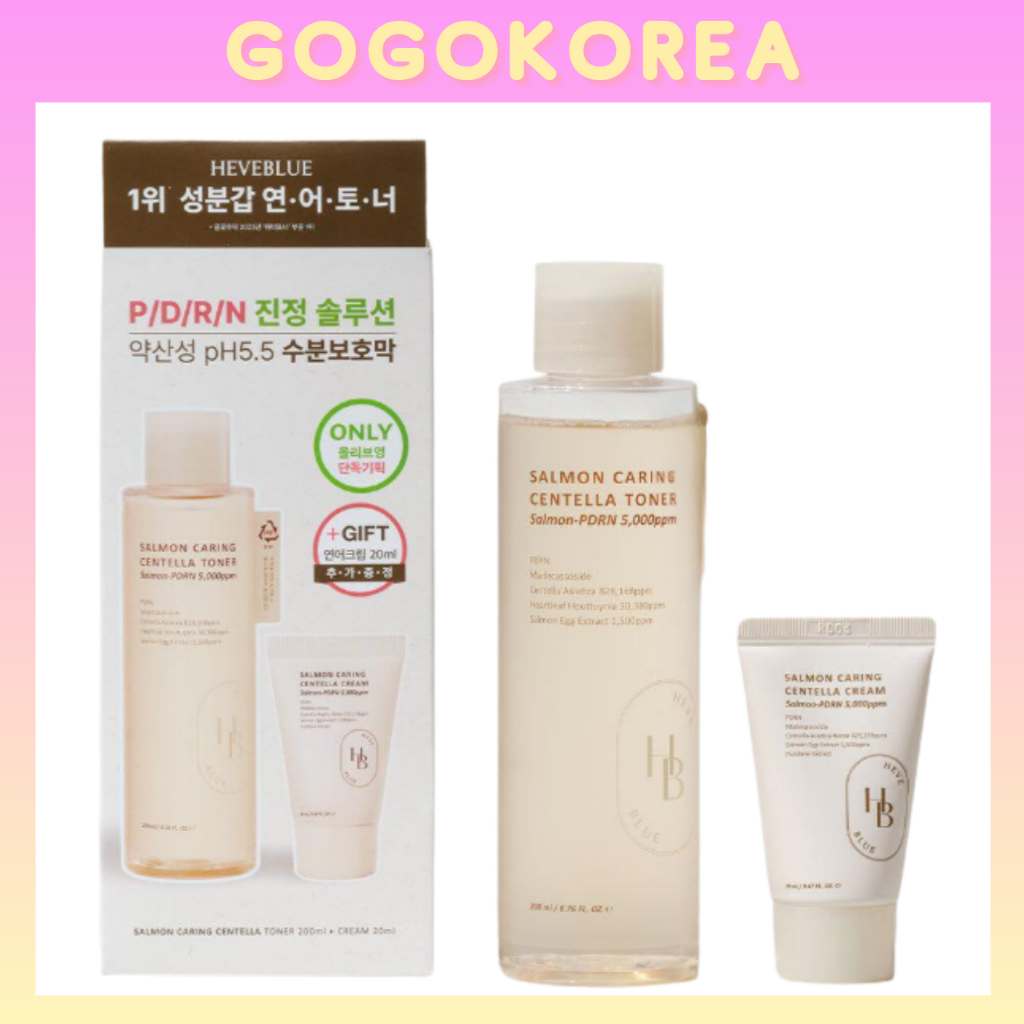[HEVEBLUE] Salmon Caring Centella Toner 200ml Set (+Centella Cream 20ml)