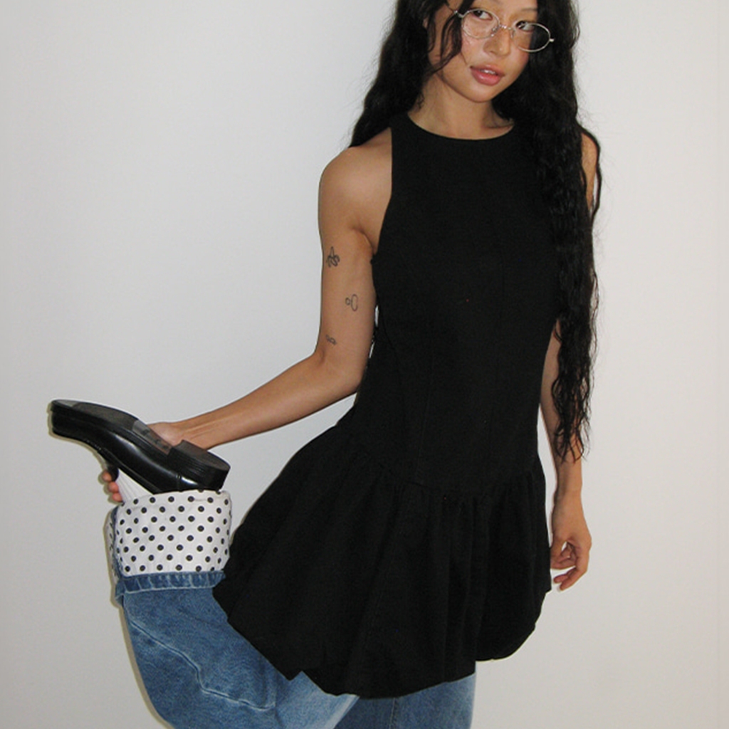 [RONRON] Patch Roll Up Denim Pants / WHITE DOT — صورة 3