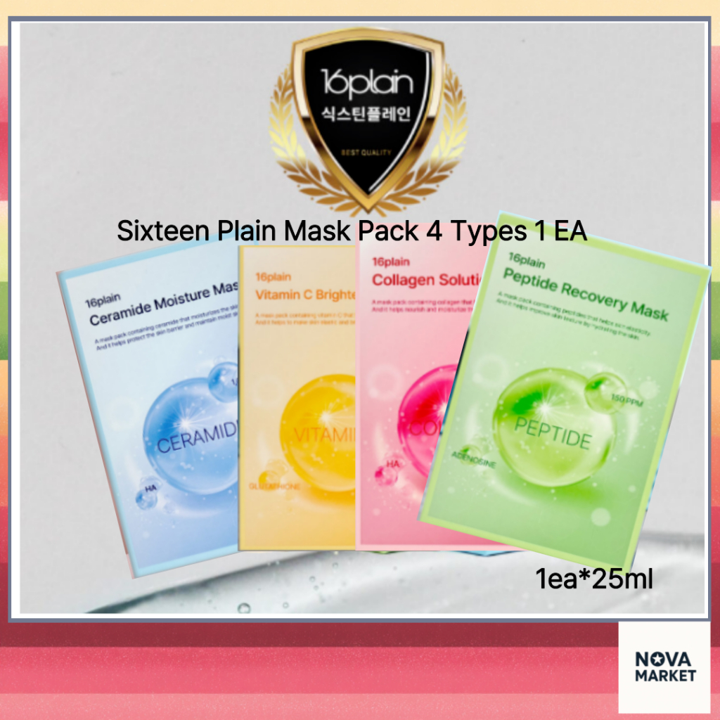 [16ธรรมดา] แผ่นมาส์ก 4 ชนิด (25ml x 10ea) 1 แพ็ค ✔ เซราไมด์ มอยส์เจอร์ ✔ วิตามินซี ไบรท์เทนนิ่ง ✔ คอ