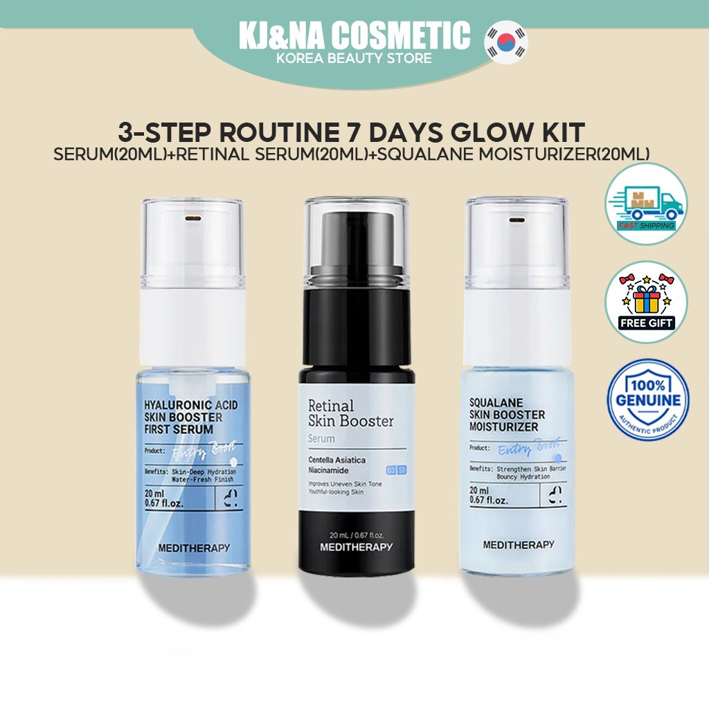 [MEDITHERAPY] 3-Step Routine 7 Days Glow Kit/ Hyaluronic Acid Serum(20ml)+Retinal Serum(20ml)+Squalane Moisturizer(20ml)