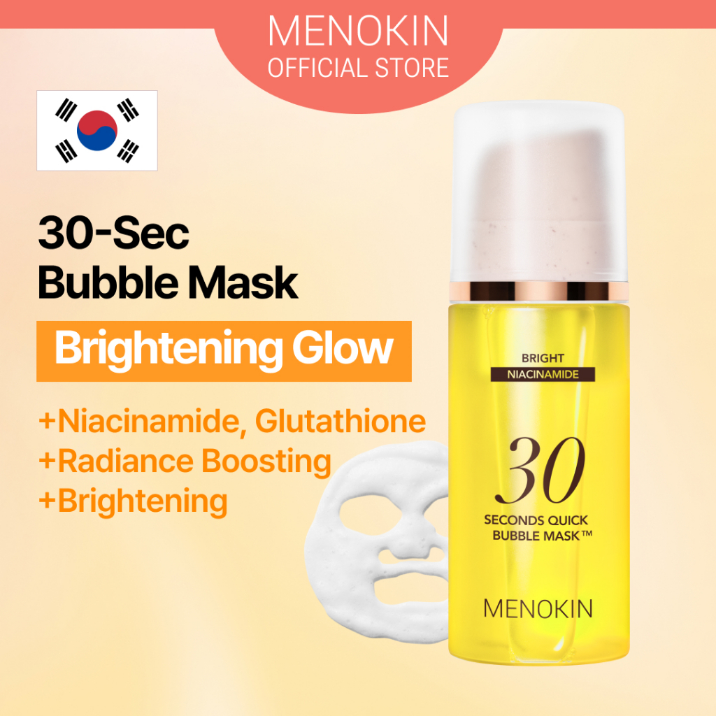 [MENOKIN] 30-Sec Bubble Mask มาสก์ฟอง30วิ 95ml (BRIGHT) Niacinamide, Glutathione Korea Glass Skin