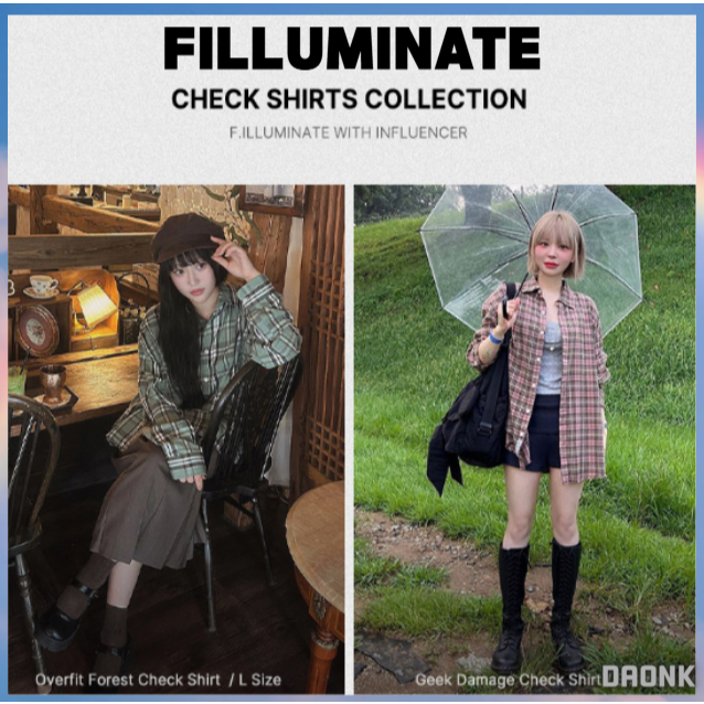 [FILLUMINATE] Overfit Forest Check Shirt - Unisex, Black, แท้ 100%