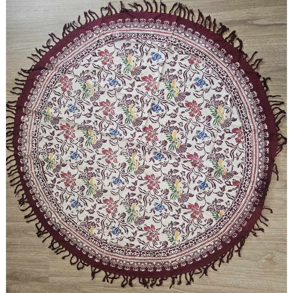 RD2 ROUND BEAUTIK COFFEE TABLE CLOTH (DIAMETER 90CM) MAROON FLOWER