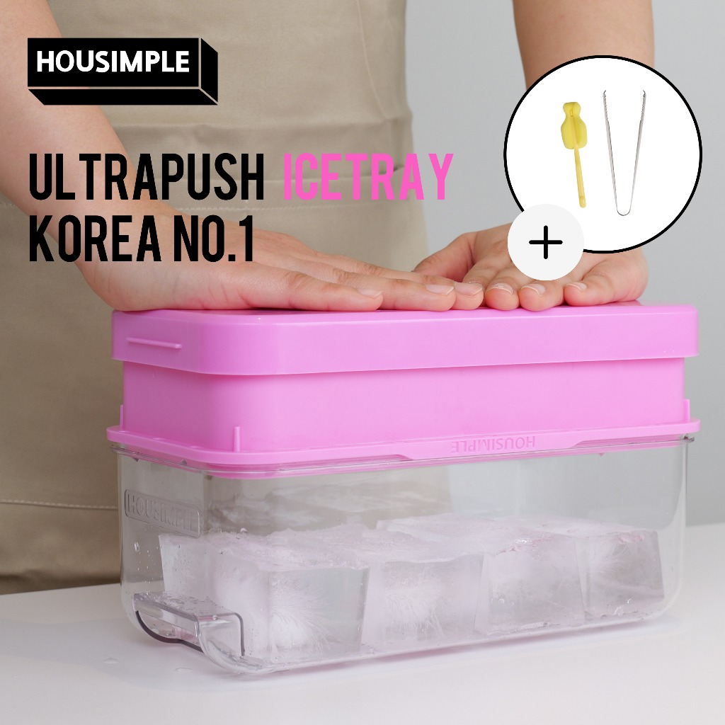 HUOSIMPLE ULTRAPUSH ถาดน้ําแข็ง Big Square 10 ซม. ICE Cube Maker ซิลิโคนพร้อมฝาปิดตู้เย็นคอนเทนเนอร์