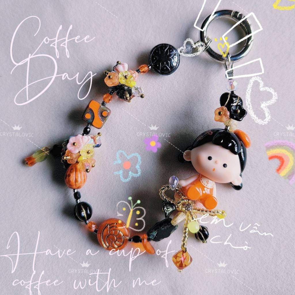 DIY Creations_VuuYoo ตุ๊กตา PU ภาษาเช็คคําแก้วลูกปัด HP สายคล้องกระเป๋า Charm 原创 ซีรีส์无人 + zige แก้