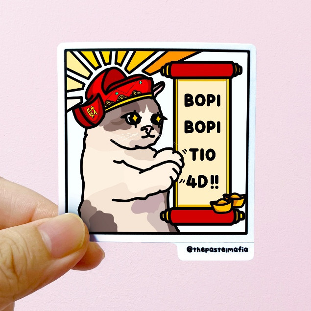 (SG) "bopi bopi yo 4d" singlish cat meme สติ๊กเกอร์ไวนิลกันน้ํา