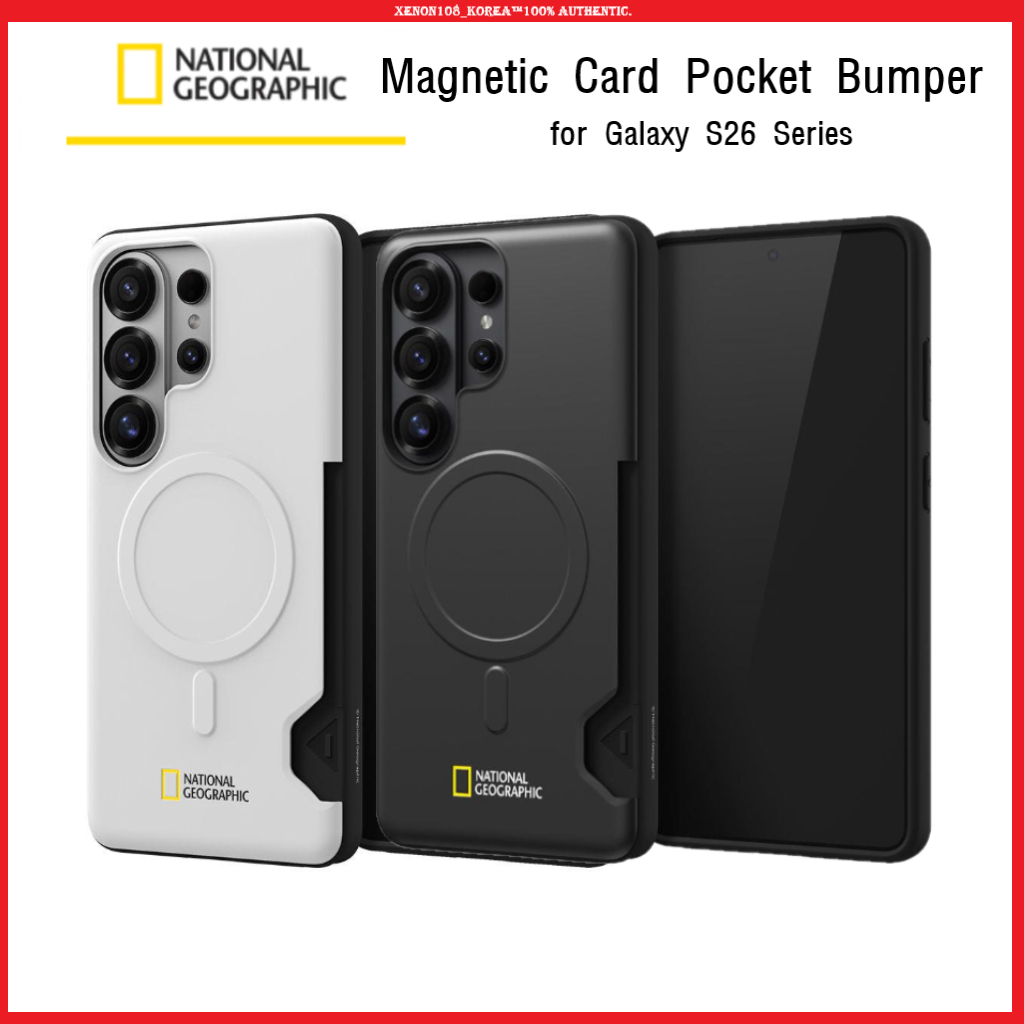 (National Geographic) Magnetic Card Pocket Bumper Case สําหรับ Galaxy S26 Series | กล่องเก็บการ์ดชาร์จไร้สาย