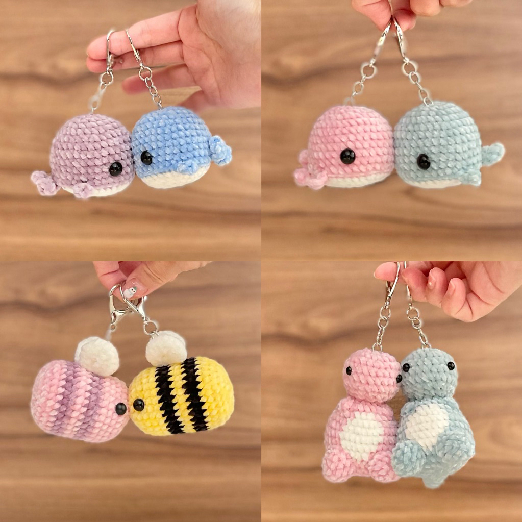 [ SG Shop] CUTE Magnetic Couple Keychain (Whale, Bee, Dino) Crochet Anniversary, Valentines
