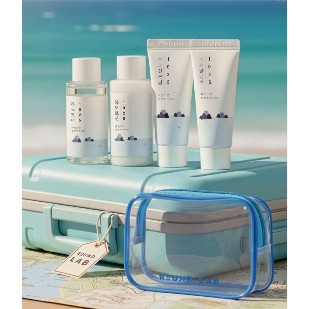 ROUND LAB 1025 Dokdo Travel Kit (โทนเนอร์ + โลชั่น + ครีมกันแดด + คลีนเซอร์) ราคา ถูกที่สุด ดีลบีเคเค