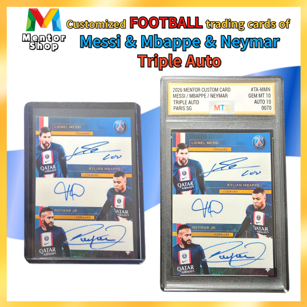 [ร้านเมนเตอร์] ✨ Messi Mbappe Neymar Triple Auto การ์ดแบบกําหนดเอง PSG Trio MTS Graded Football Trad