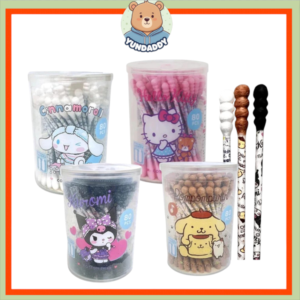 [SANRIO] สําลีก้าน 80 ชิ้น Japan Daiso kitty,kuromi,cinnoroll,pompompurin