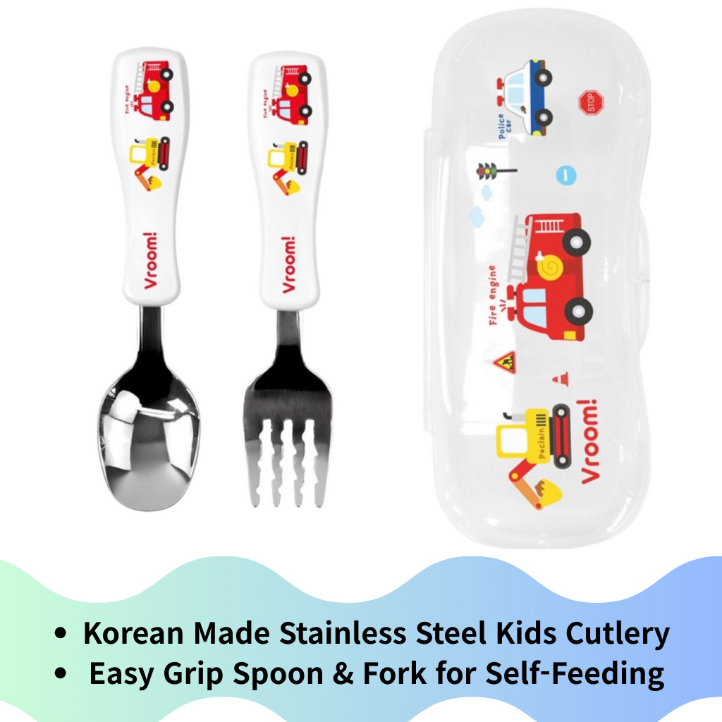 Kitchen You Vroom Vroom Kids Stainless Steel Spoon, Fork & Case Set (SUS 304)