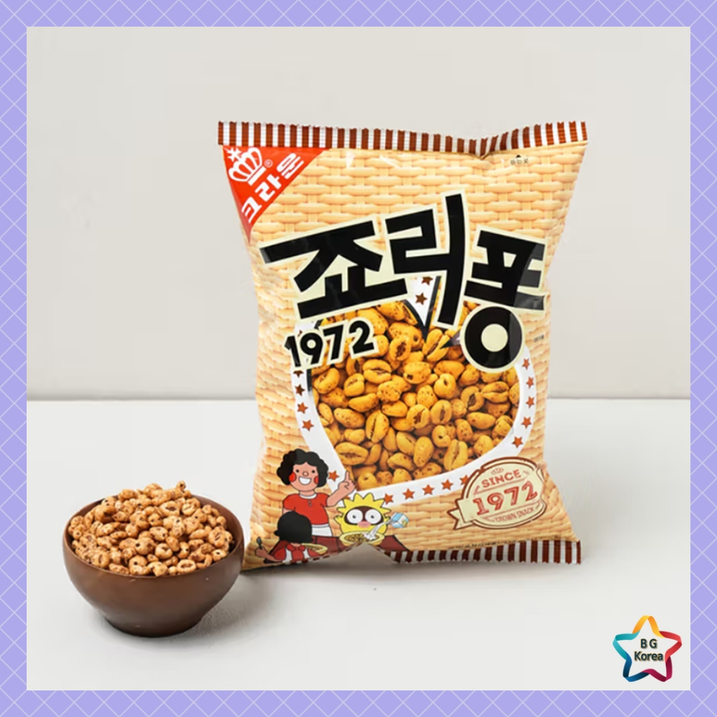 Crown Jollypong ขนมธัญพืชเกาหลี 138g ขนมป่องธัญพืชหวานกรอบ