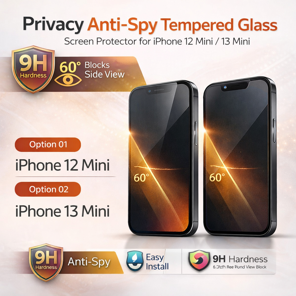 กระจกนิรภัยป้องกันสอดแนมความเป็นส่วนตัวสําหรับ ไอโฟน 12 มินิ / 13 มินิ | ความแข็ง 9H | ขอบกลม 2.5D |
