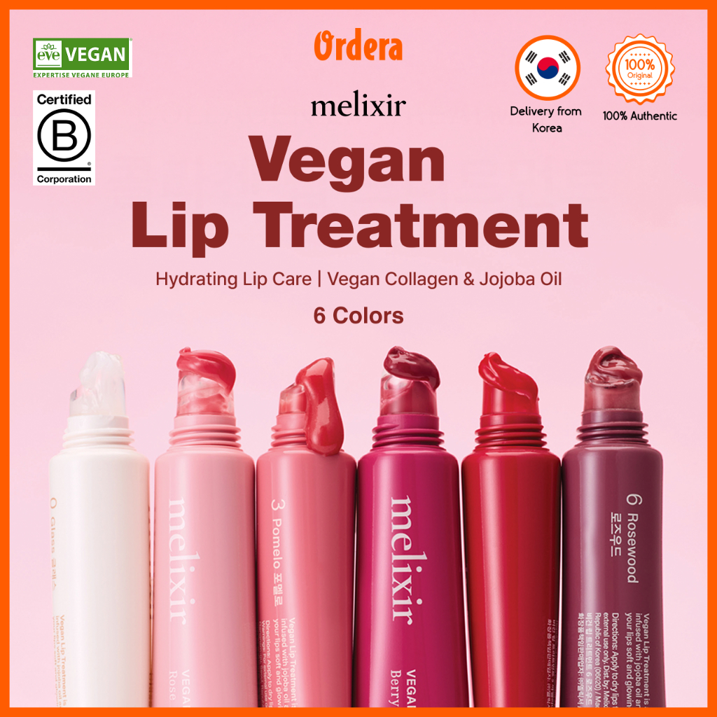 [Melixir] Vegan Lip Treatment 6 สี | น้ํามันคอลลาเจนวีแกนและโจโจ้บา | ผลิตในเกาหลี
