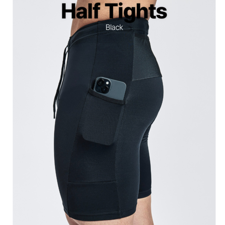 [OSSMOVE] กางเกงวิ่งรัดรูปครึ่งตัว สีดำ สำหรับผู้ชาย ออกแบบมาเพื่อยืดหยุ่นสูง มีกระเป๋าด้านข้างและหลัง