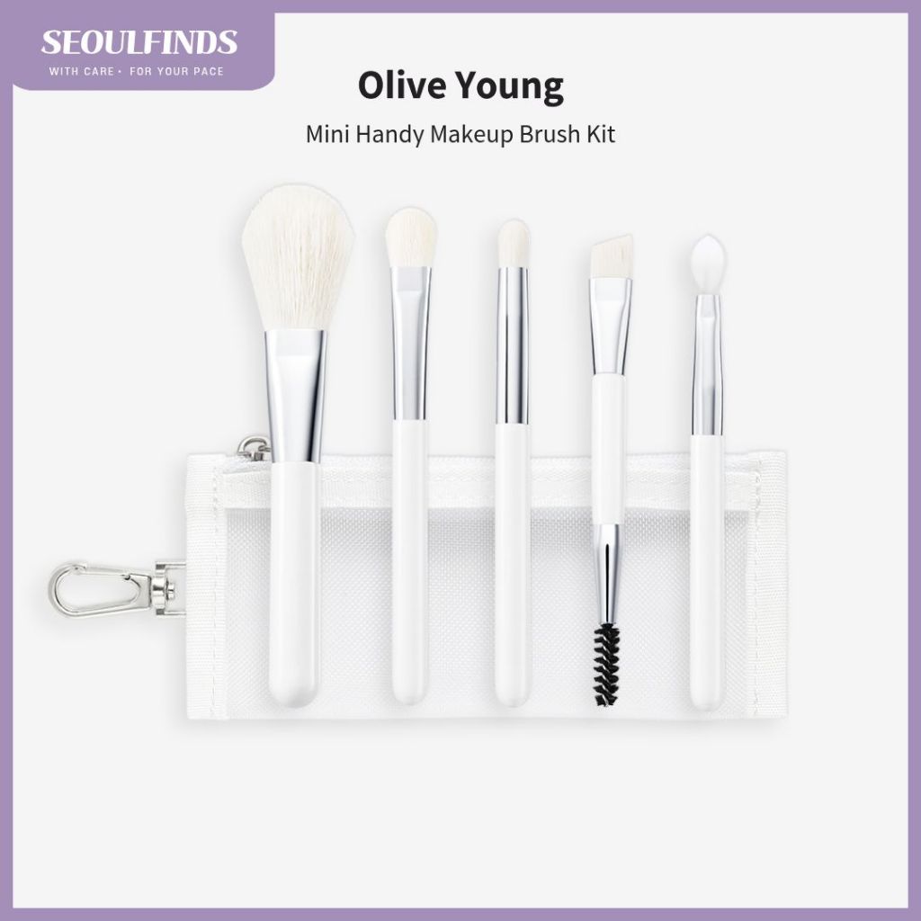 [Olive Young] ชุดแปรงแต่งหน้า Mini Handy 5 ชิ้นพร้อมพวงกุญแจกระเป๋า | แปรงปัดแก้มปากตาขนาดเดินทาง