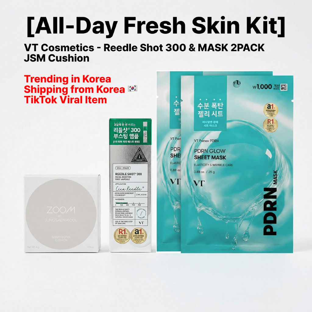 All-Day Fresh Skin Kit VT & JSM - Reedle Shot 300 & Sebum Down Cushion & MASK 2PACK