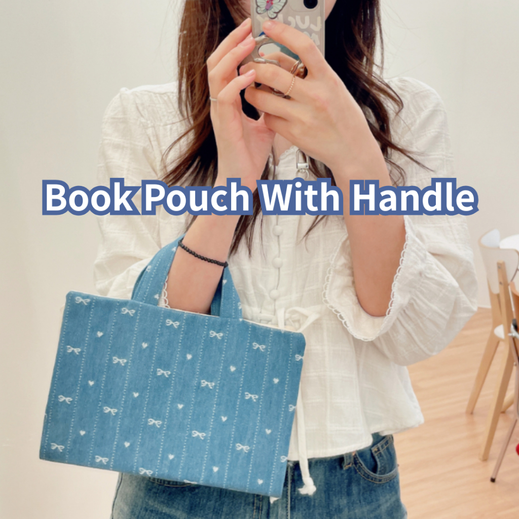Denim Book Sleeve Tote Book Cover Bag Free Size Book Pouch With Handle