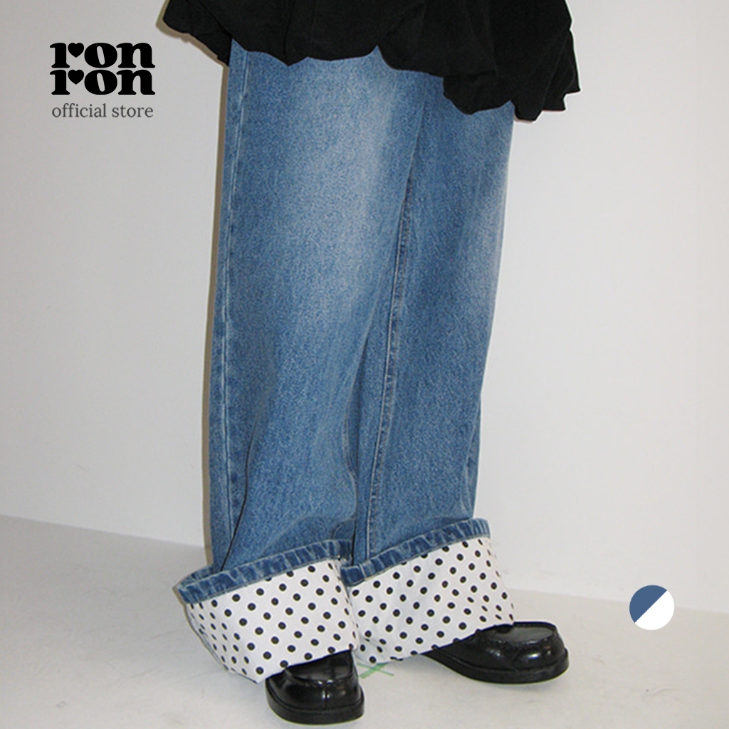 [RONRON] Patch Roll Up Denim Pants / WHITE DOT