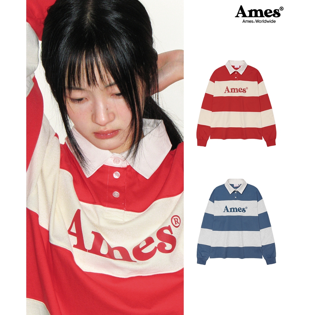 [AMES] BIG STRIPE RUGBY LS TEE_สไตล์เกาหลี