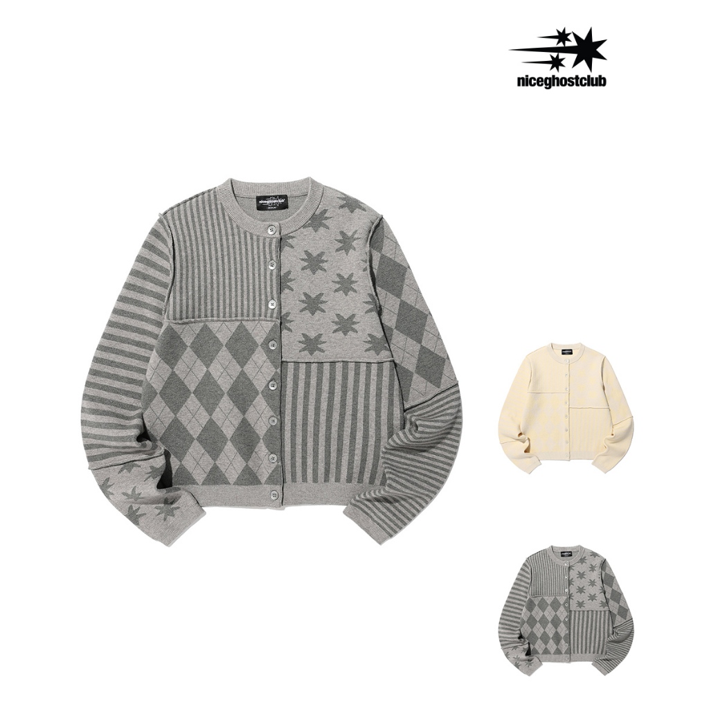 [NICEGHOSTCLUB] PATCHWORK KNIT CARDIGAN_สไตล์เกาหลี