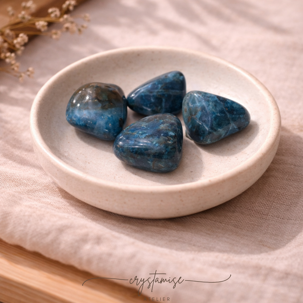Blue Apatite Tumble Crystal Natural Apatite Pocket Stone Focus & สร้างแรงบันดาลใจคริสตัล Intuitive P