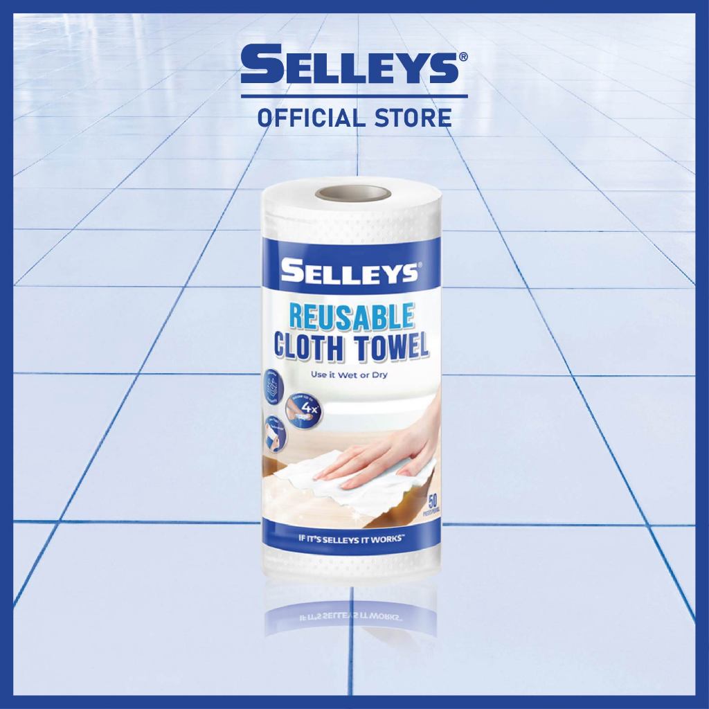 SELLEYS - ผ้าเช็ดตัวแบบใช้ซ้ําได้ (50 ชิ้นต่อม้วน) ซ้ําถึง 4X ไม่มี TEAR TECH INSTANT ABSORB