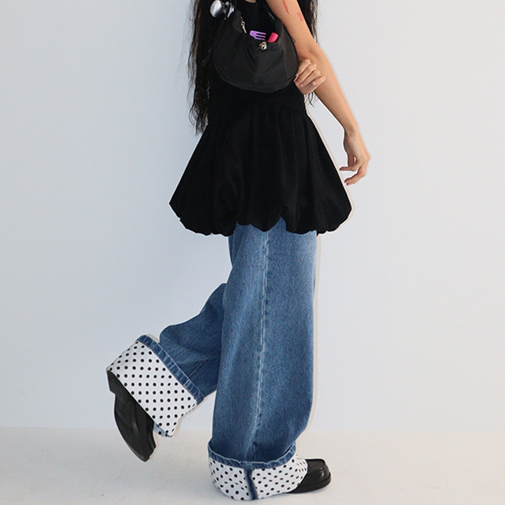 [RONRON] Patch Roll Up Denim Pants / WHITE DOT — صورة 4