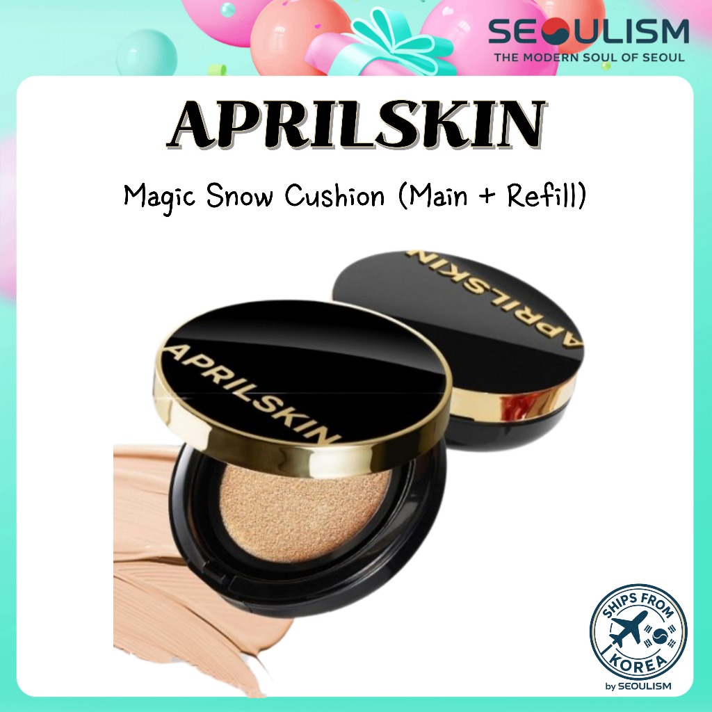 🇰🇷[APRILSKIN] Magic Snow Cushion (หลัก+รีฟิล) | หมอนอิงฐานเรียบ | แต่งหน้าเกาหลี