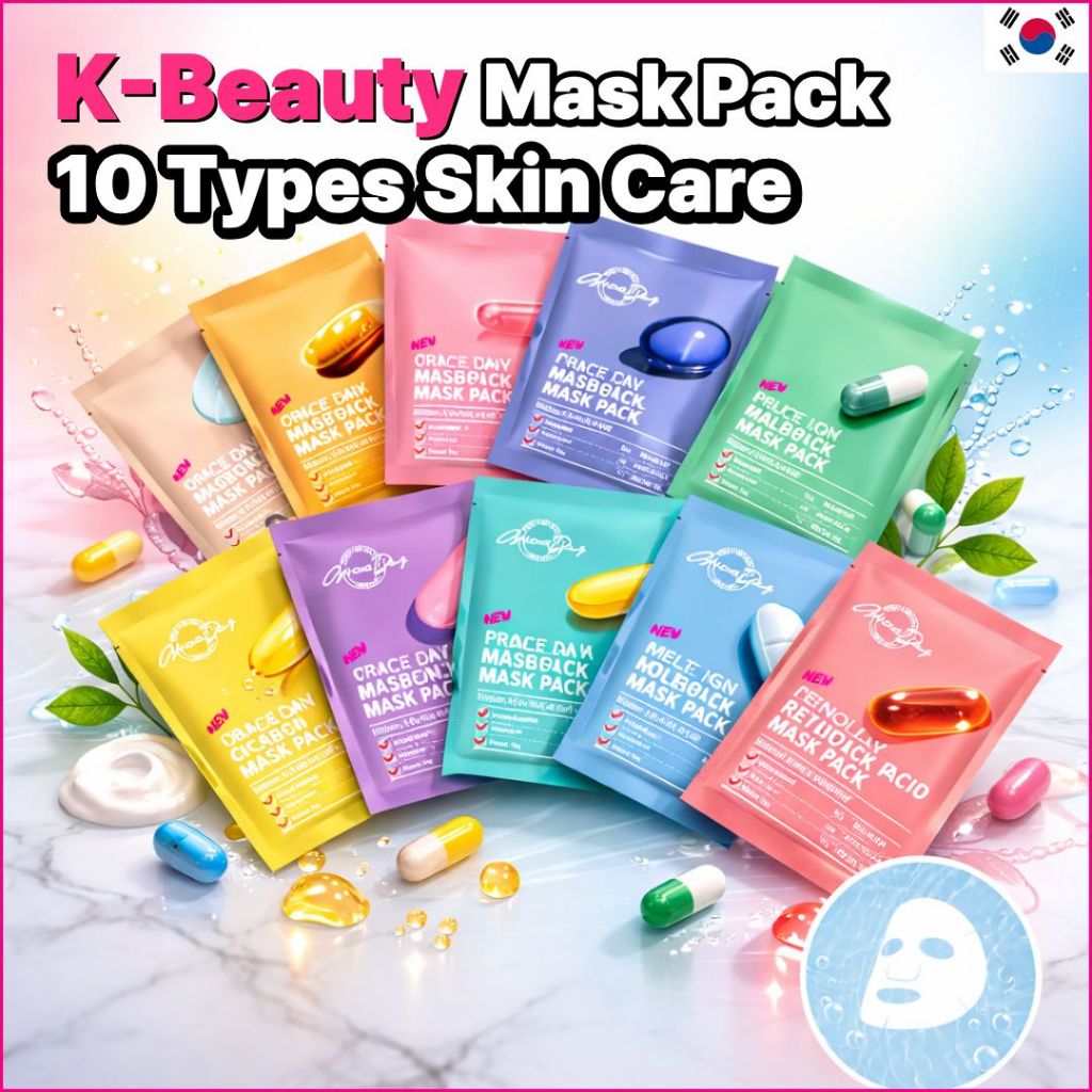 แผ่นคอลลาเจนมาส์กมาส์กหน้าให้ความชุ่มชื้นแพ็คสุ่ม 1 5 10 ชิ้น K-Beauty Grace Day