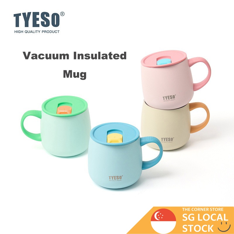TYESO 355ml แก้วฉนวนสุญญากาศพร้อมเคลือบเซรามิกฝาเปิดมือเดียวถ้วยกาแฟปลอดสาร BPA