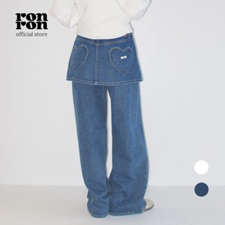 [RONRON] Heart Pocket Denim Skirt Layered Pants / 2colors