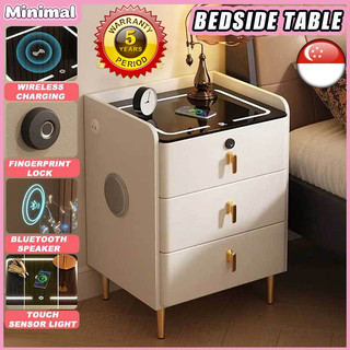 SG New 2026 Stock Narrow Bedroom 3 Drawer With USB LED / fingerprint Lock Function Smart Bedside Table