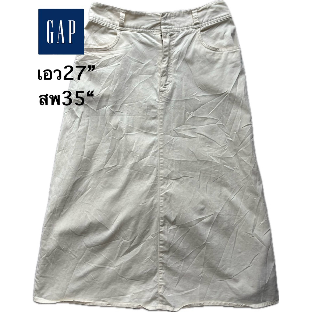 O50 กป  มือสอง ขายตามสภาพ กระโปรงยีนส์สีออฟไวท์ GAP Size S ยาวปานกลาง