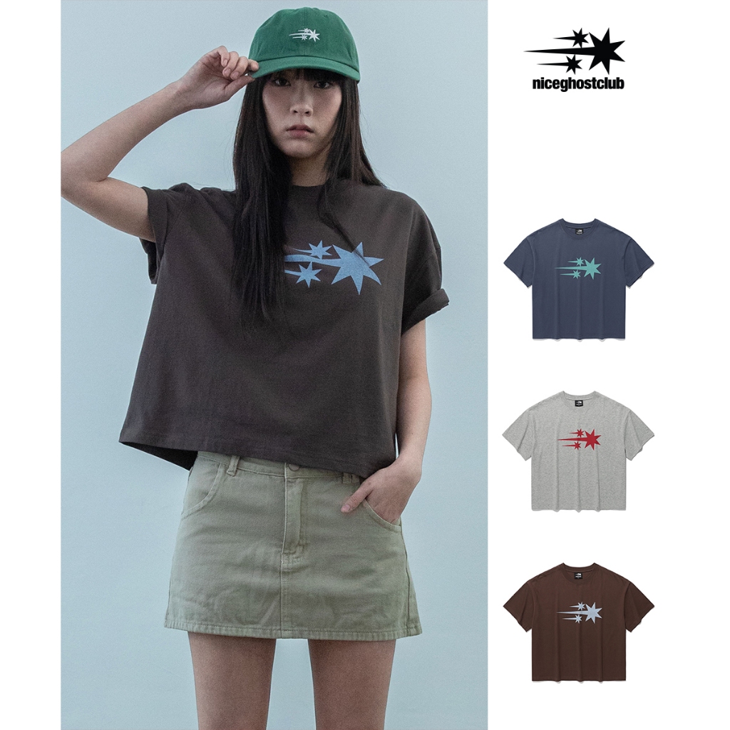 [niceghostclub] 3STAR BIG CROP TEE_สไตล์เกาหลี
