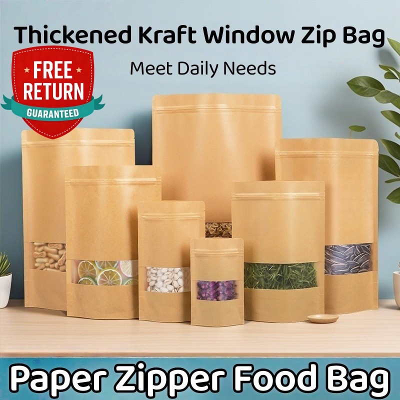 Kraft Window Bag Matte Food Grade Zipper Pouch Resealable Food Pouch Ziplock Party Kraft Bag for Foo