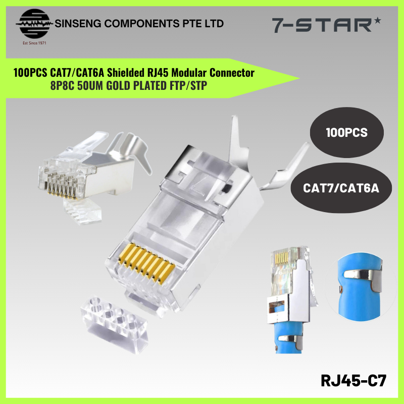 7-STAR * 100PCS RJ45 Cat7 & Cat6A Shielded Pass Through Connector 8P8C 50UM Gold Plated FTP/STP RJ45