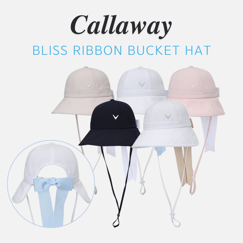หมวกบักเก็ตกอล์ฟผู้หญิง Callaway แบบ Ponytail ริบบิ้น ｜ ปีกกว้าง ｜ กันรังสี UV ｜ สายรัดคางปรับได้