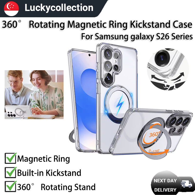 SG 24H SHIP สําหรับ Samsung Galaxy S26 Ultra S26 S24/S25 Ultra 360 หมุนขาตั้งแม่เหล็กล้างแหวนเคสโทรศ