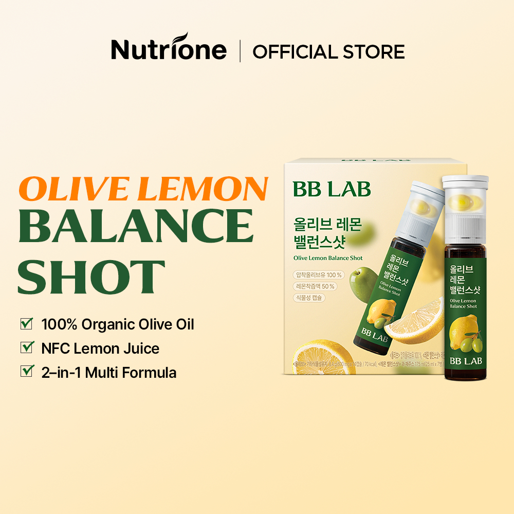 NUTRIONE BB LAB แคปซูลมะกอก & เลมอนช็อต Olive capsule & Lemon Shot ((Capsule 600mg x 2ea + Liquid 25ml) x 7 ขวด / กล่อง)