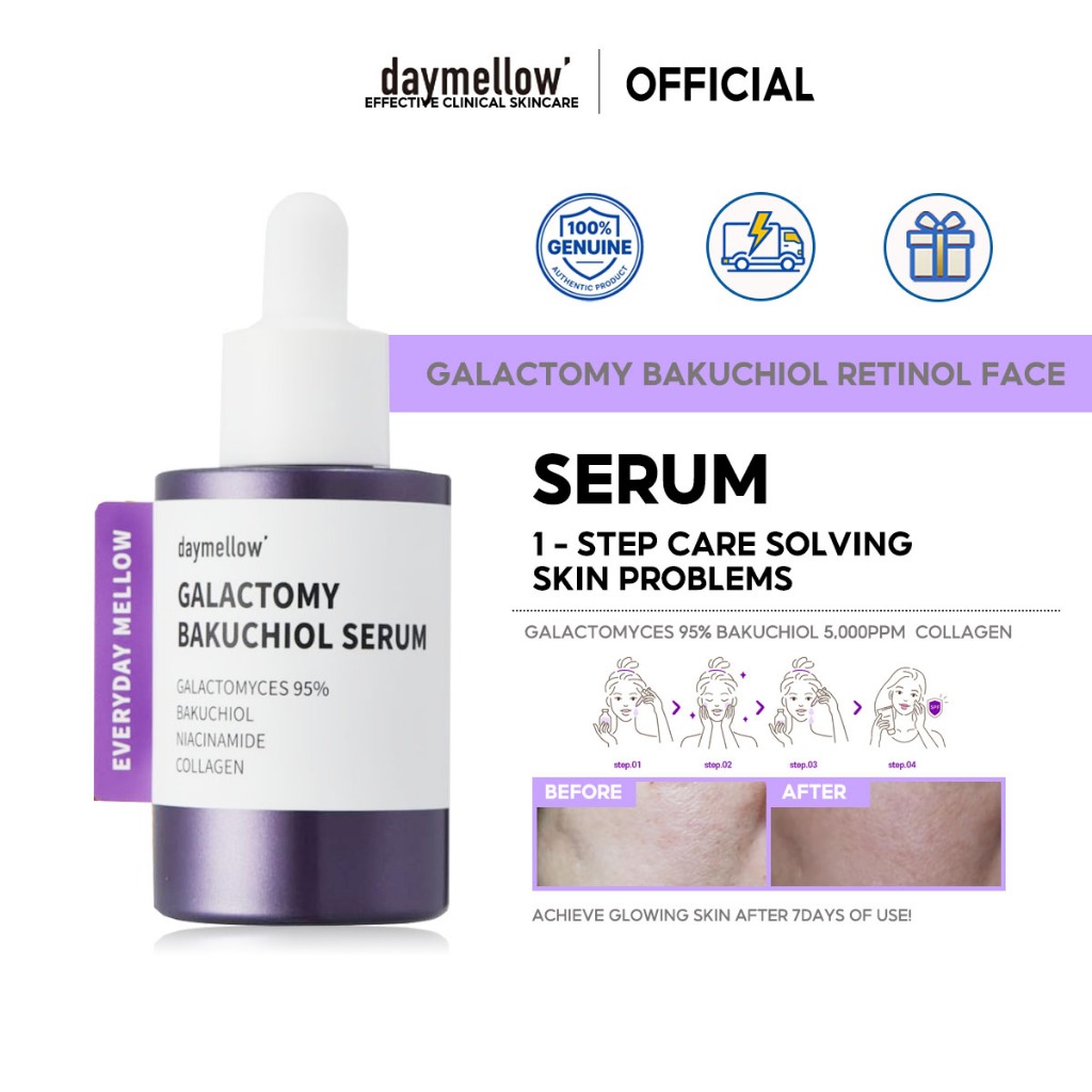 [daymellow] Galactomy Bakuchiol Serum 1.01fl.oz/30ml, Retinol Face Serum, Niacinamide 2%, Panthhenol, Collagen, Wrinkle Care, for Sensitive Skin, Daily Anti-Aging Facial erumS