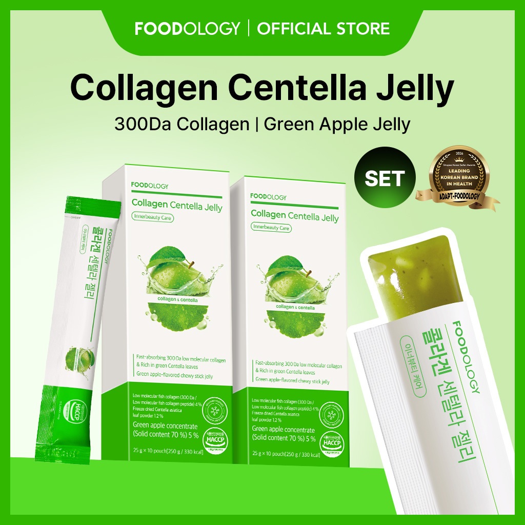 [FOODOLOGY Official] Collagen Centella Jelly 25g x 10 pouch | PDRN + วิตามิน A, E | คอลลาเจน | เติมความชุ่มชื้น & กักเก็บน้ำ | เสริมความยืดหยุ่น | ความงามจากภายใน | เซน텔ลาที่กินได้ | เจลลี่รสแอปเปิ้ลเขียว