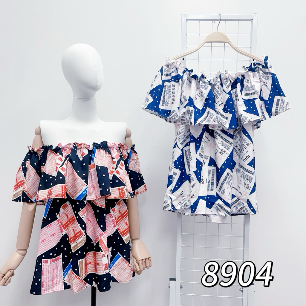 4D TOTO พิมพ์ 4 วิธีผู้หญิงs top เสื้อเปิดไหล่ (8904)