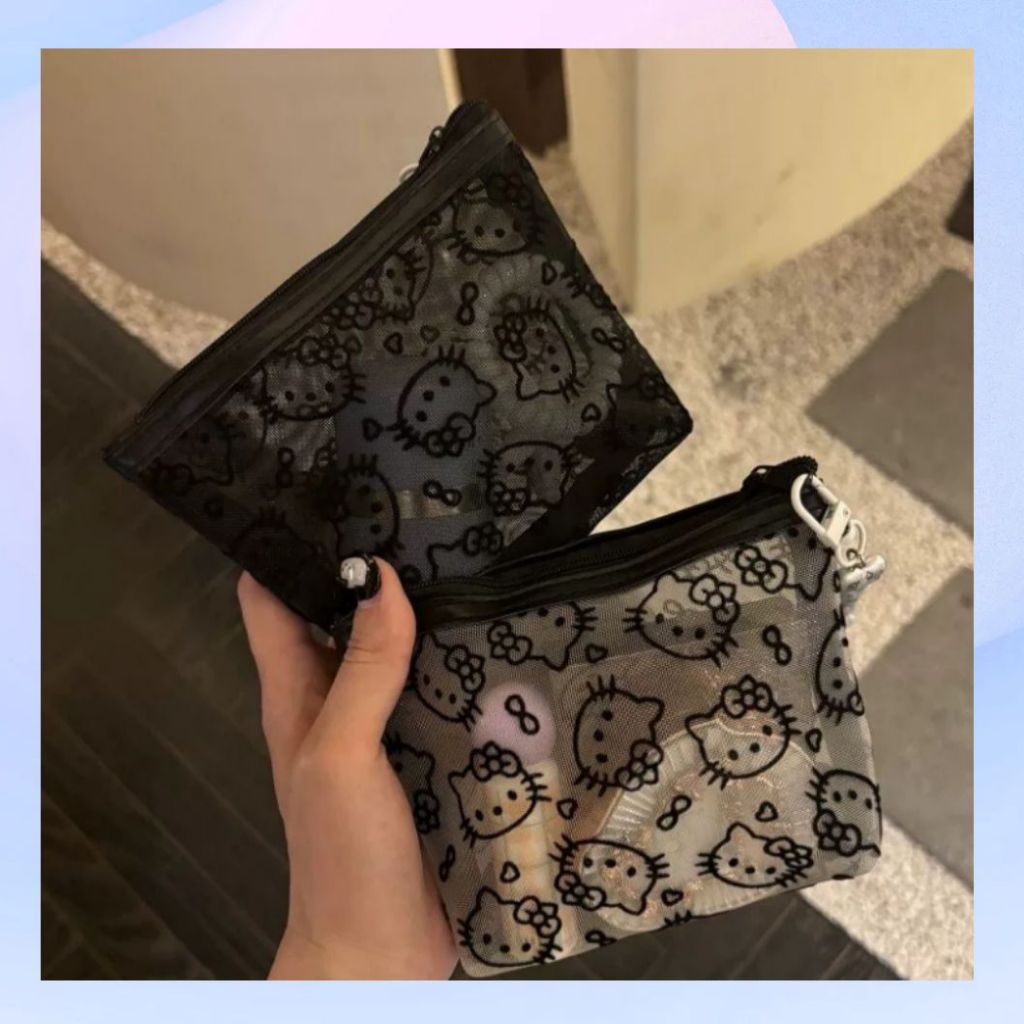 กระเป๋าตาข่าย Hello Kitty 1+1 – กระเป๋าเครื่องสําอางขนาดเล็กน่ารัก (ซื้อ 1 แถม 1)