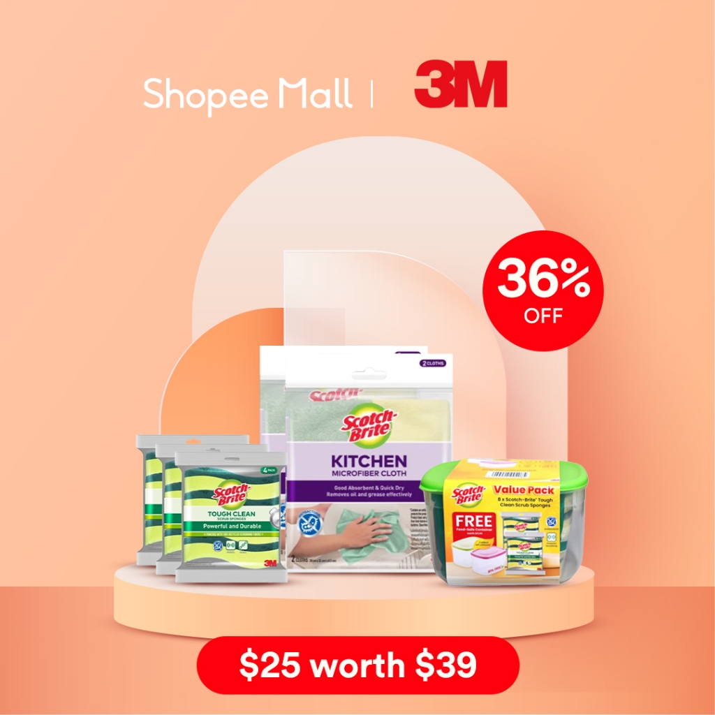 3M Scotch-Brite 213VP Tough Clean Scrub Sponge with Container (แพ็ค 2 ชิ้น) 4 ชิ้น/แพ็ค สําหรับขจัดค